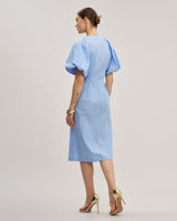 Blue Half Sleeve Button Midi Dress - Threadford