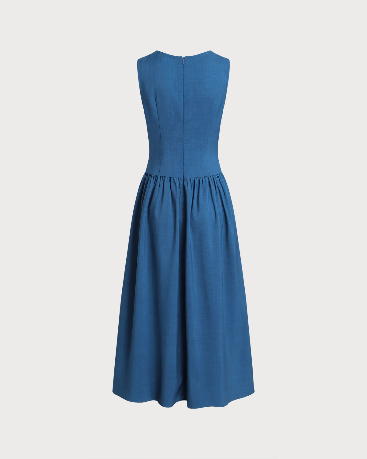 Blue Boat Neck Button Pocket Midi Dress - Threadford