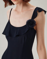 Blue Chiffon Ruffle Slip Midi Dress - Threadford