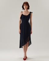 Blue Chiffon Ruffle Slip Midi Dress - Threadford