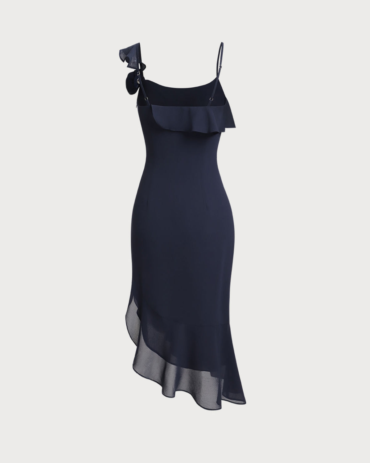 Blue Chiffon Ruffle Slip Midi Dress - Threadford