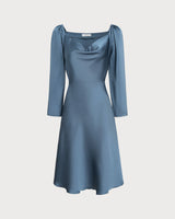 Blue Cowl Neck A-Line Midi Dress - Threadford