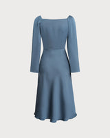Blue Cowl Neck A-Line Midi Dress - Threadford