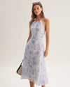 Blue Floral Halter Midi Dress - Threadford