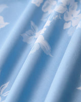 Blue Floral Puffed Sleeve Ruched Midi Dress - Threadford