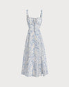 Blue Floral Ruched Slip Midi Dress - Threadford