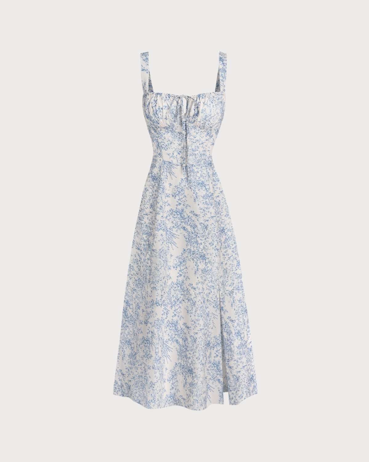 Blue Floral Ruched Slip Midi Dress - Threadford