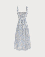 Blue Floral Ruched Slip Midi Dress - Threadford