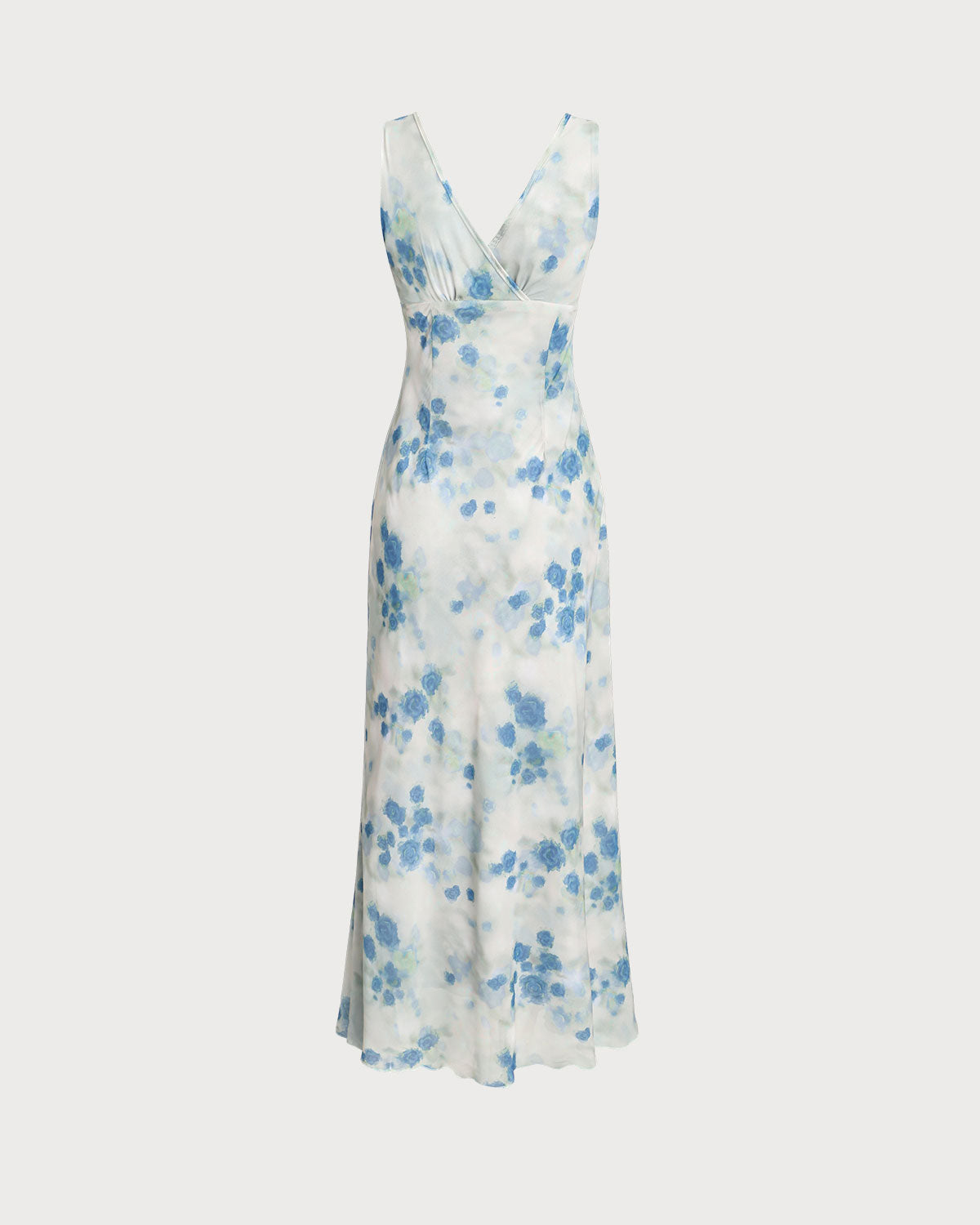 Blue Floral Ruffle V Neck Sleeveless Midi Dress - Threadford