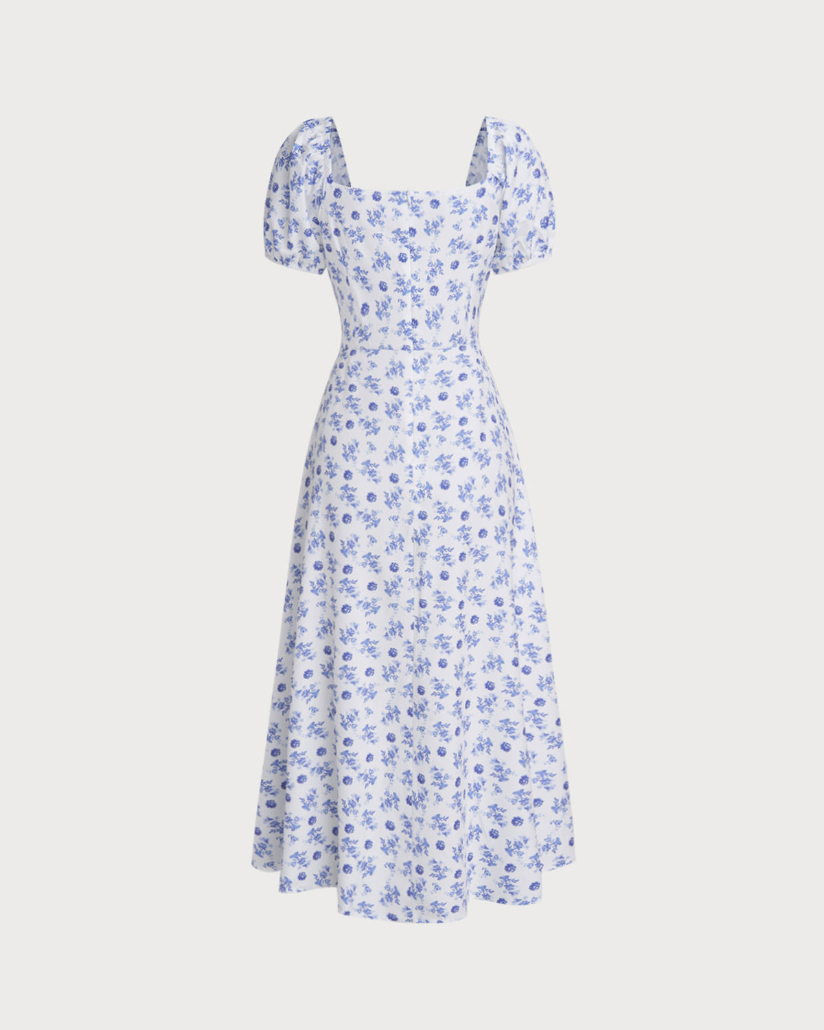 Blue Floral Square Neck Ruched Midi Dress - Threadford