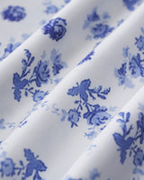 Blue Floral Square Neck Ruched Midi Dress - Threadford