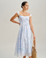 Blue Floral Sweetheart Neck Slip Midi Dress - Threadford