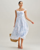 Blue Floral Sweetheart Neck Slip Midi Dress - Threadford