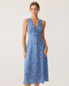Blue Floral V Neck Sleeveless Midi Dress - Threadford