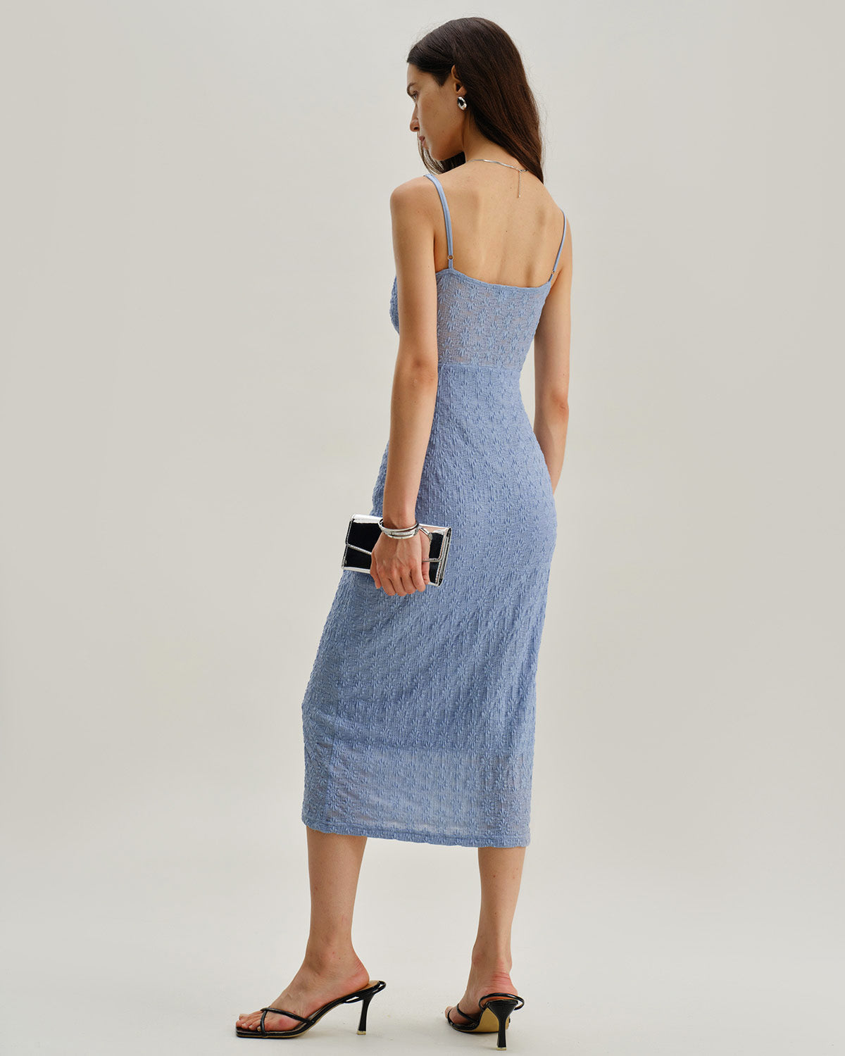 Blue Lace Slip Bodycon Midi Dress - Threadford