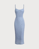 Blue Lace Slip Bodycon Midi Dress - Threadford