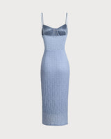 Blue Lace Slip Bodycon Midi Dress - Threadford