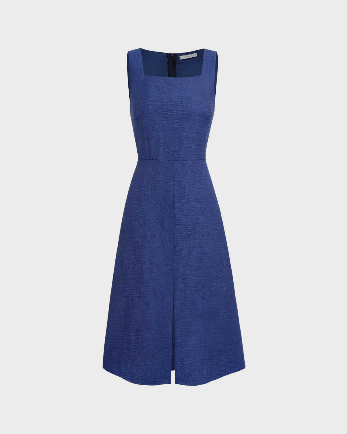 Blue Square Neck Pleated Sleeveless Midi Dress - Threadford