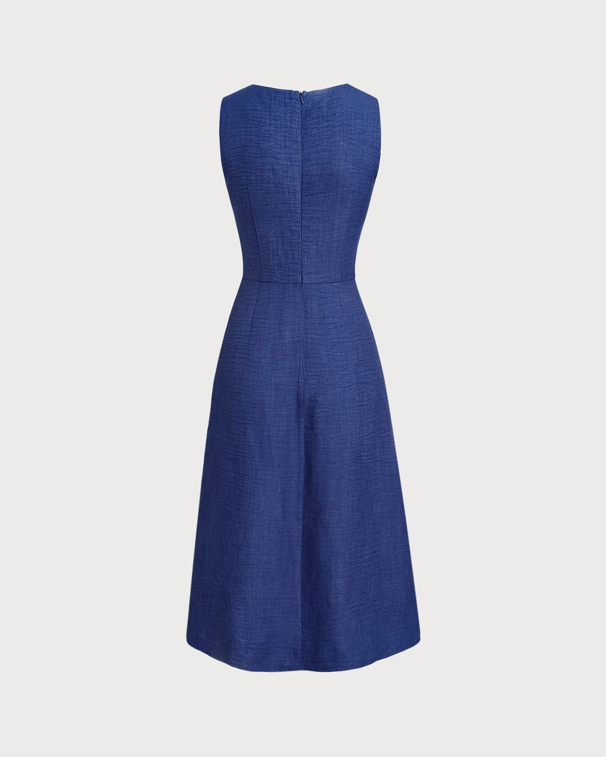 Blue Square Neck Pleated Sleeveless Midi Dress - Threadford