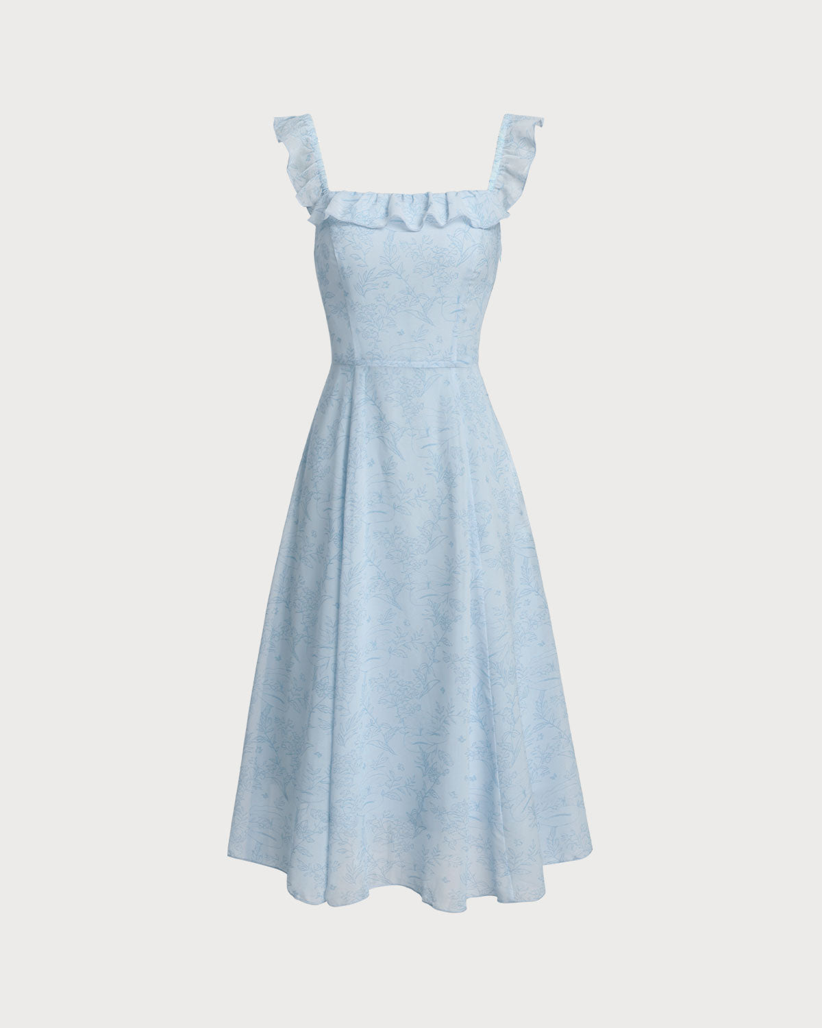 Blue Square Neck Ruffle Midi Dress - Threadford