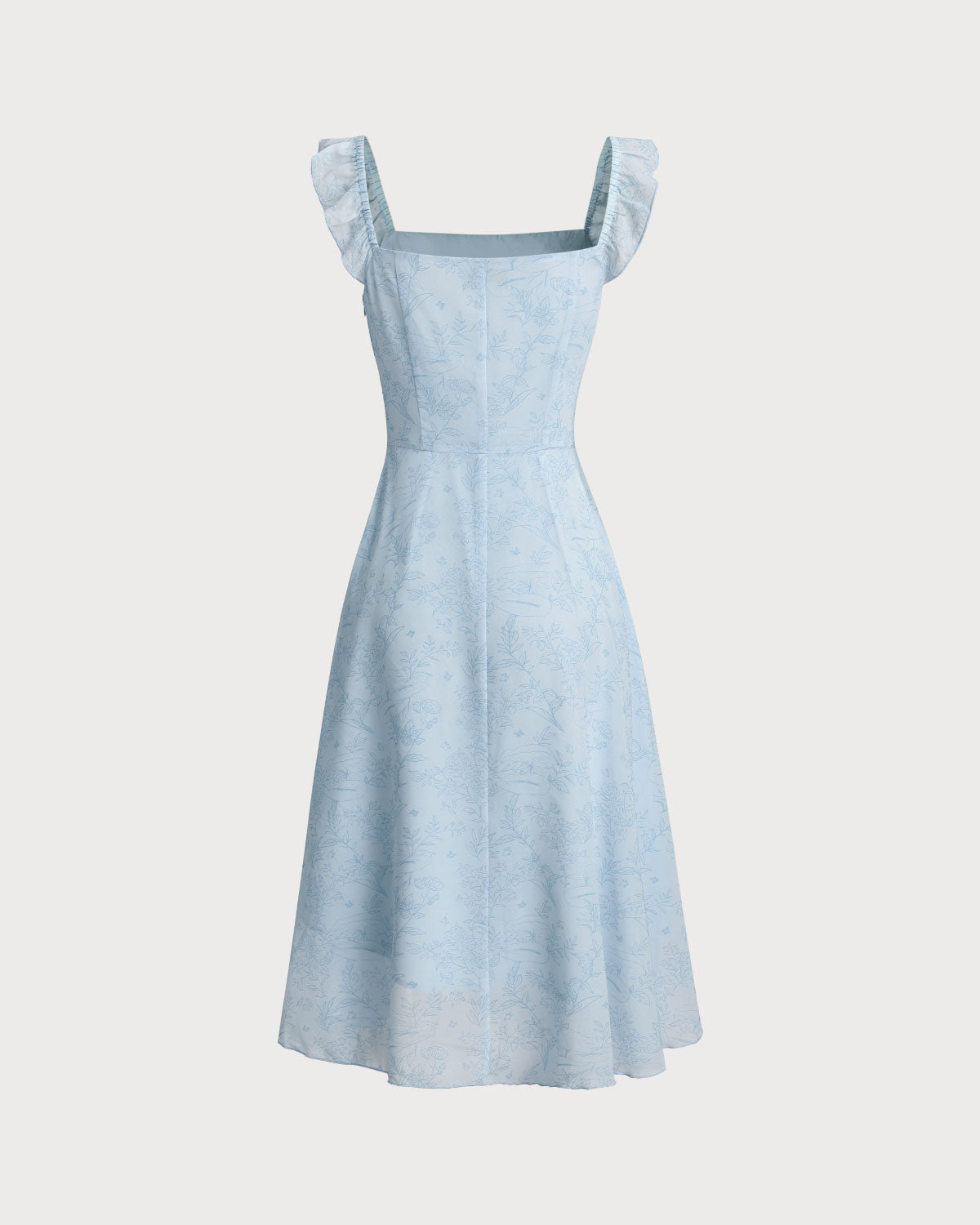 Blue Square Neck Ruffle Midi Dress - Threadford