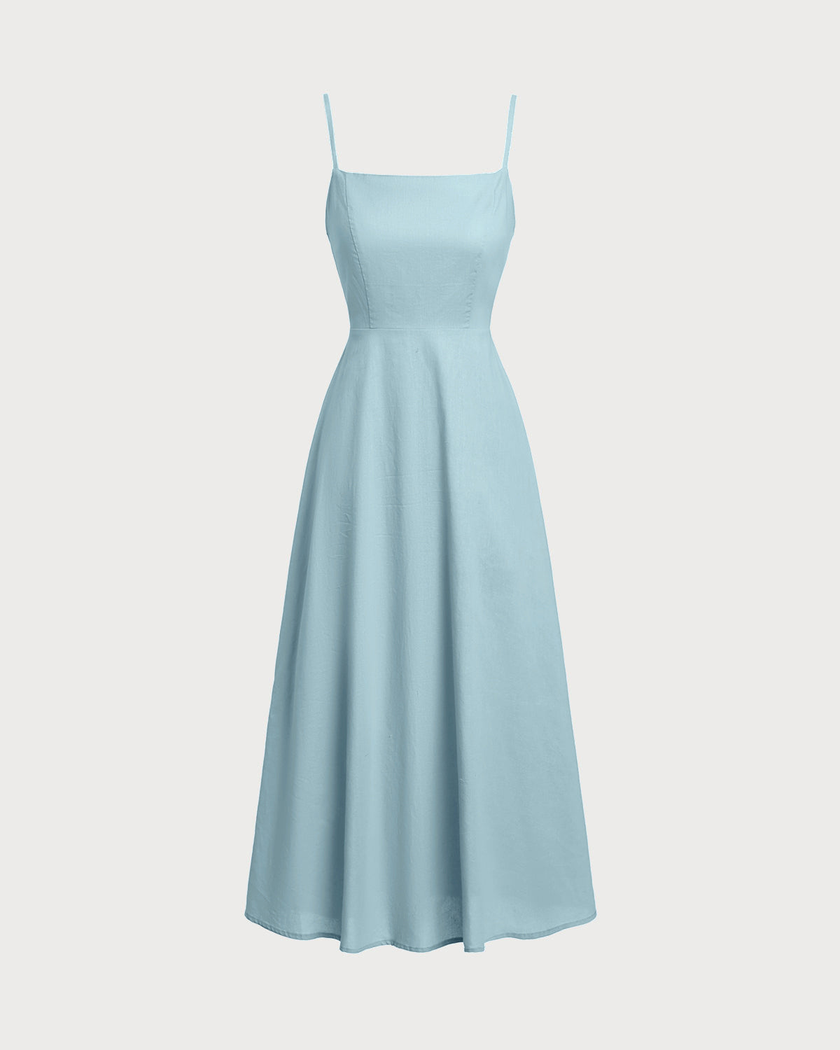 Blue Square Neck Shirred Slip Midi Dress - Threadford
