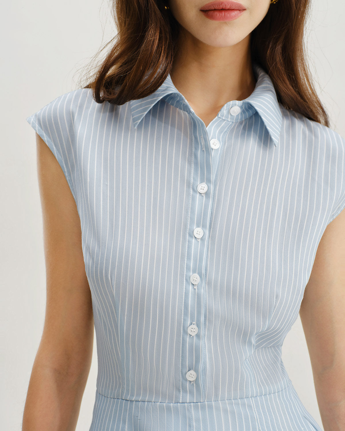 Blue Striped Cap Sleeve Midi Dress - Threadford