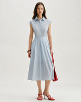 Blue Striped Cap Sleeve Midi Dress - Threadford