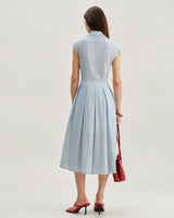 Blue Striped Cap Sleeve Midi Dress - Threadford