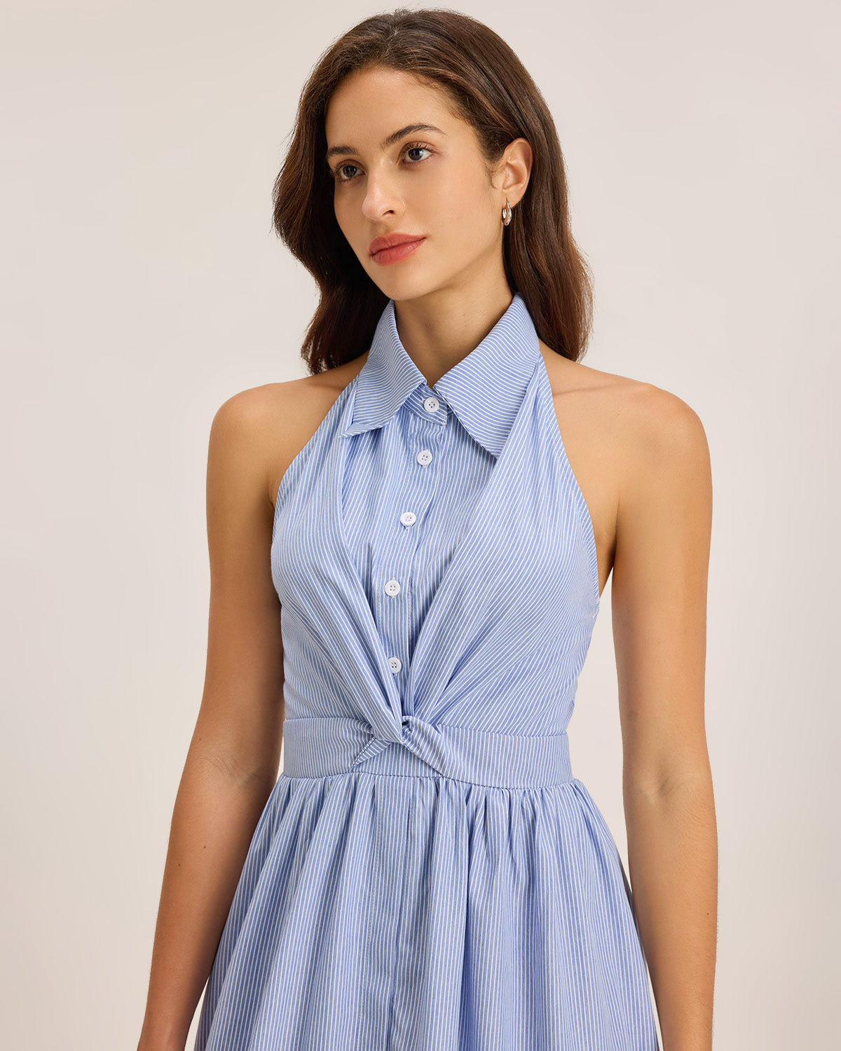Blue Striped Twist Backless Midi Dress - Threadford