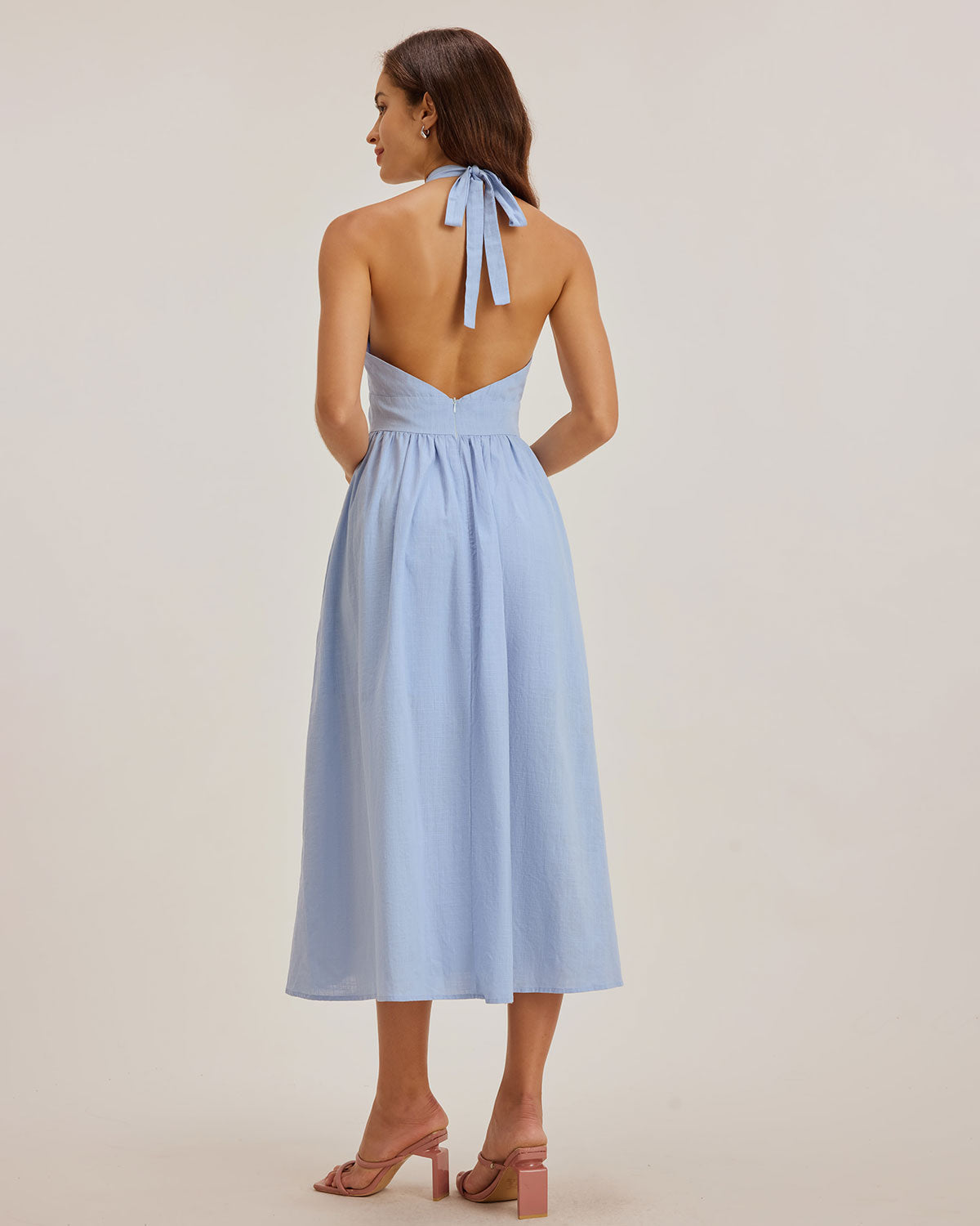 Blue Striped Twist Backless Midi Dress - Threadford