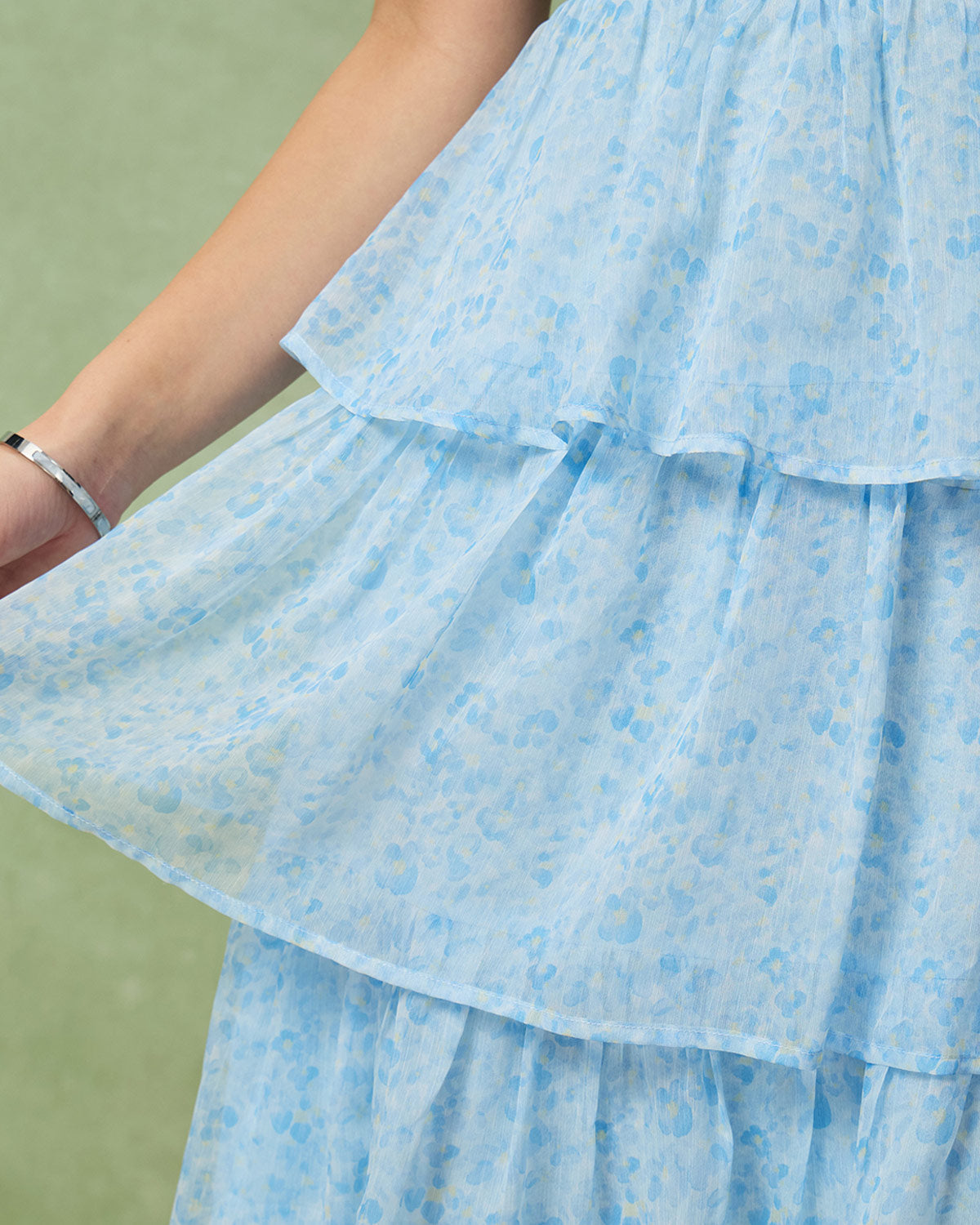 Blue Sweetheart Neck Tiered Midi Dress - Threadford