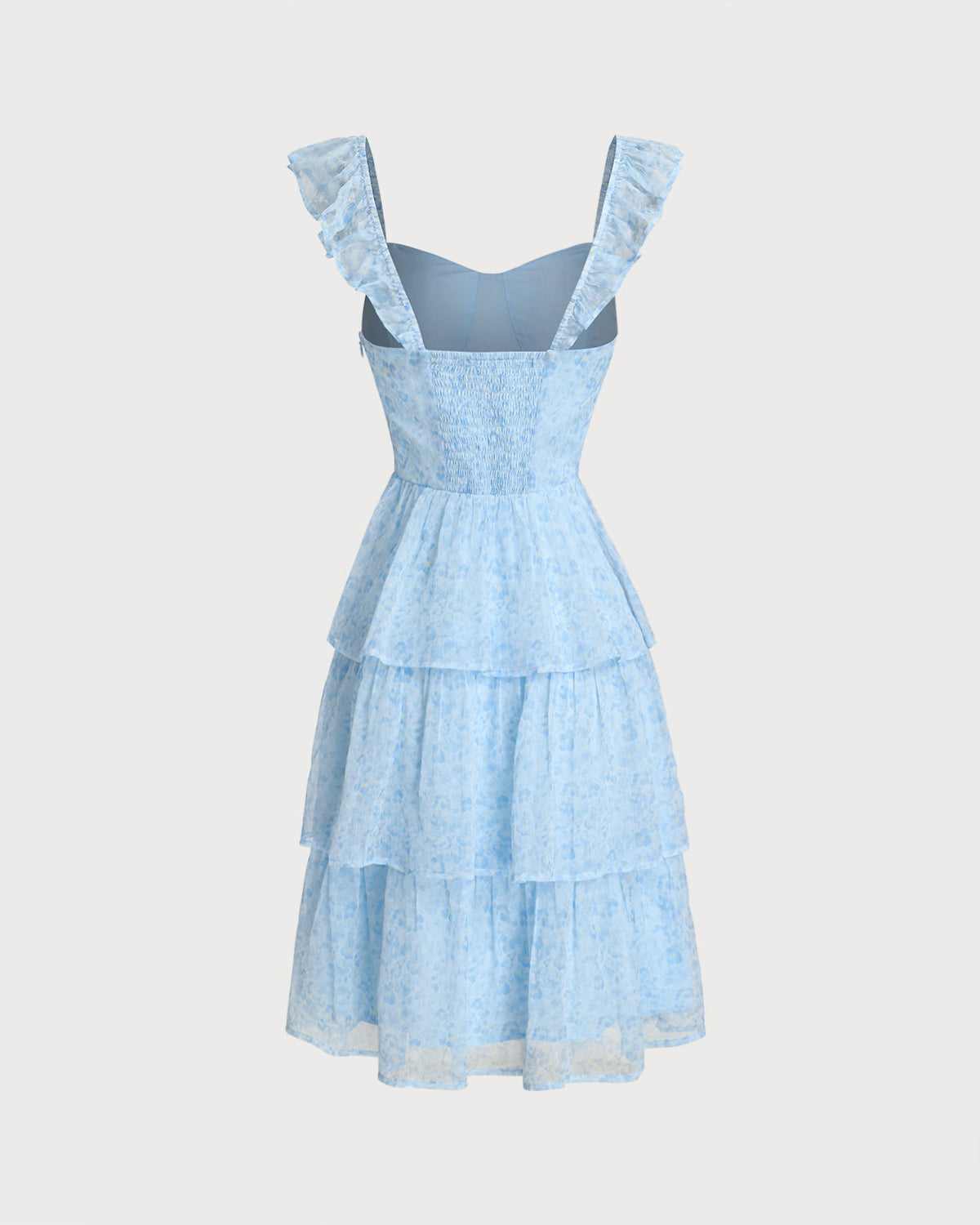 Blue Sweetheart Neck Tiered Midi Dress - Threadford