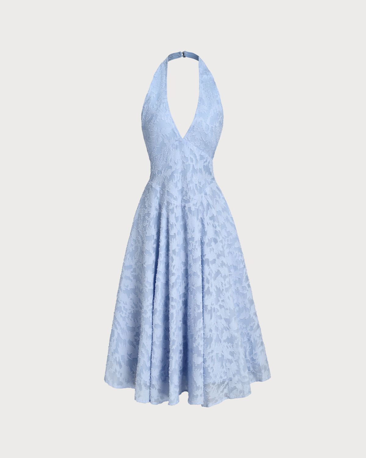 Blue Textured Backless Halter Midi Dress - Threadford