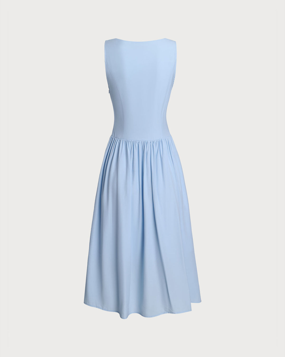 Blue V Neck Button Sleeveless Midi Dress - Threadford