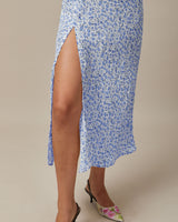 The Blue Round Neck Floral Slit Midi Dress - Threadford
