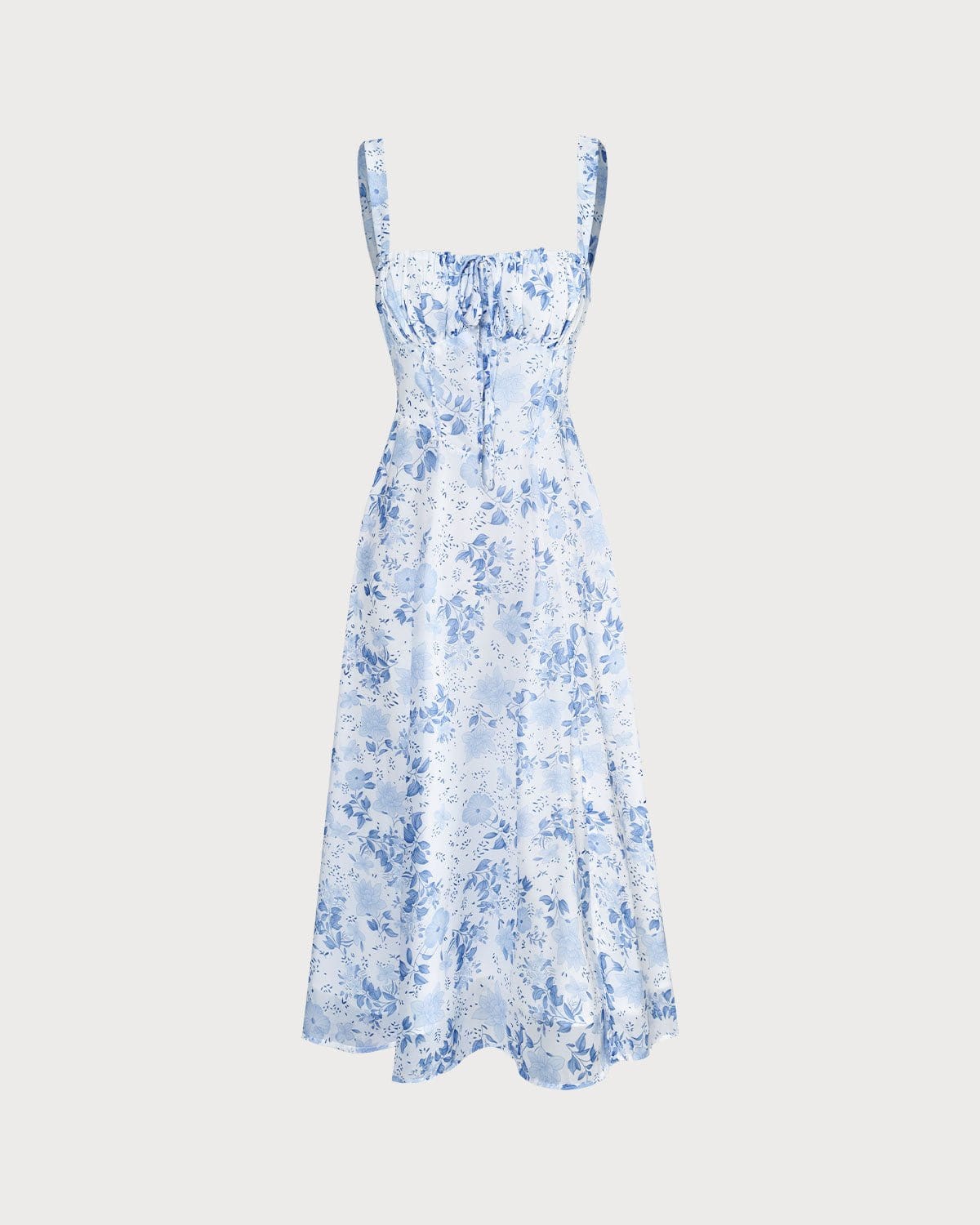 The Blue Square Neck Floral Ruched Midi Dress - Threadford