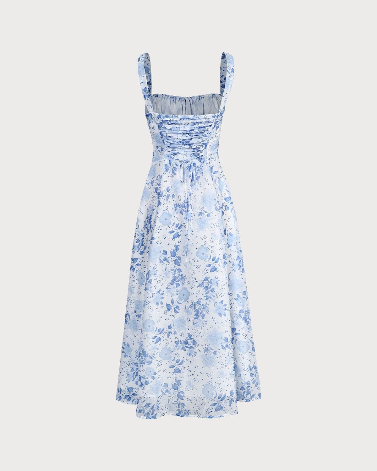 The Blue Square Neck Floral Ruched Midi Dress - Threadford