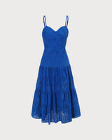The Blue Sweetheart Neck Embroidery Slip Midi Dress - Threadford