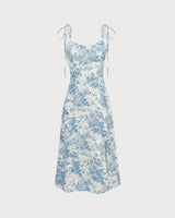 The Blue Sweetheart Neck Shirred Midi Dress - Threadford