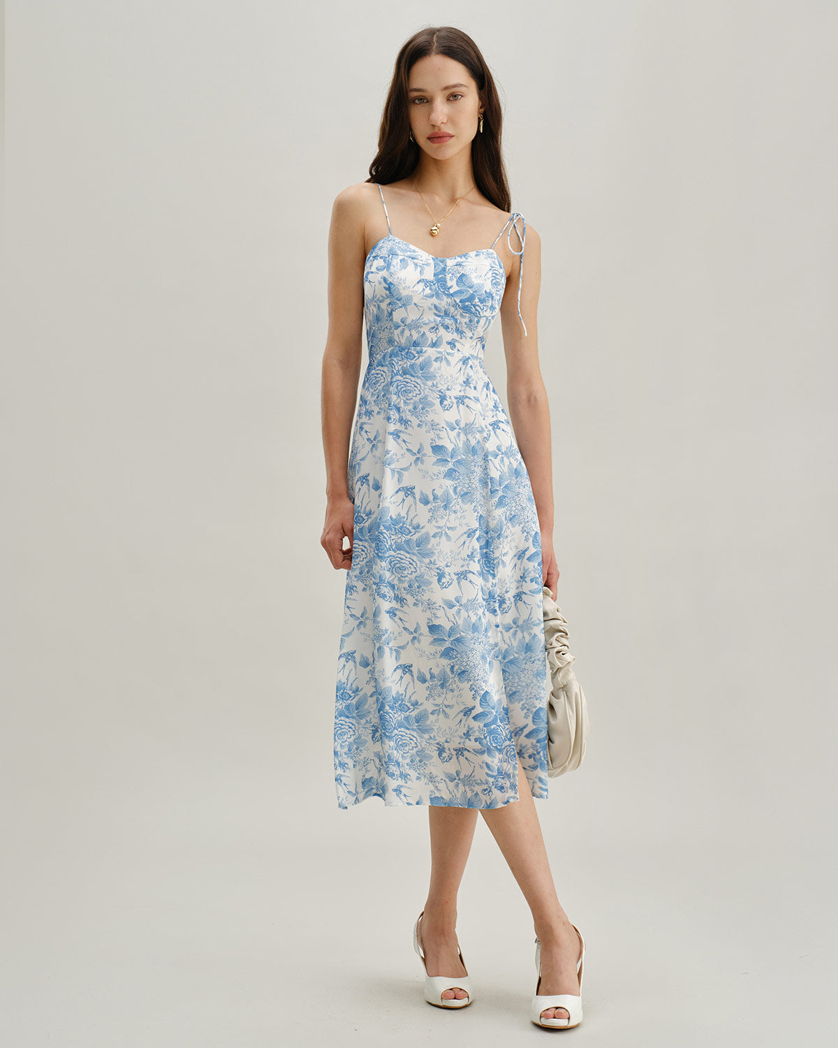 The Blue Sweetheart Neck Shirred Midi Dress - Threadford