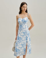 The Blue Sweetheart Neck Shirred Midi Dress - Threadford