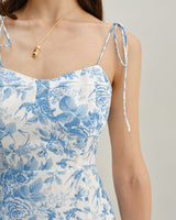 The Blue Sweetheart Neck Shirred Midi Dress - Threadford