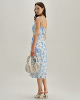 The Blue Sweetheart Neck Shirred Midi Dress - Threadford