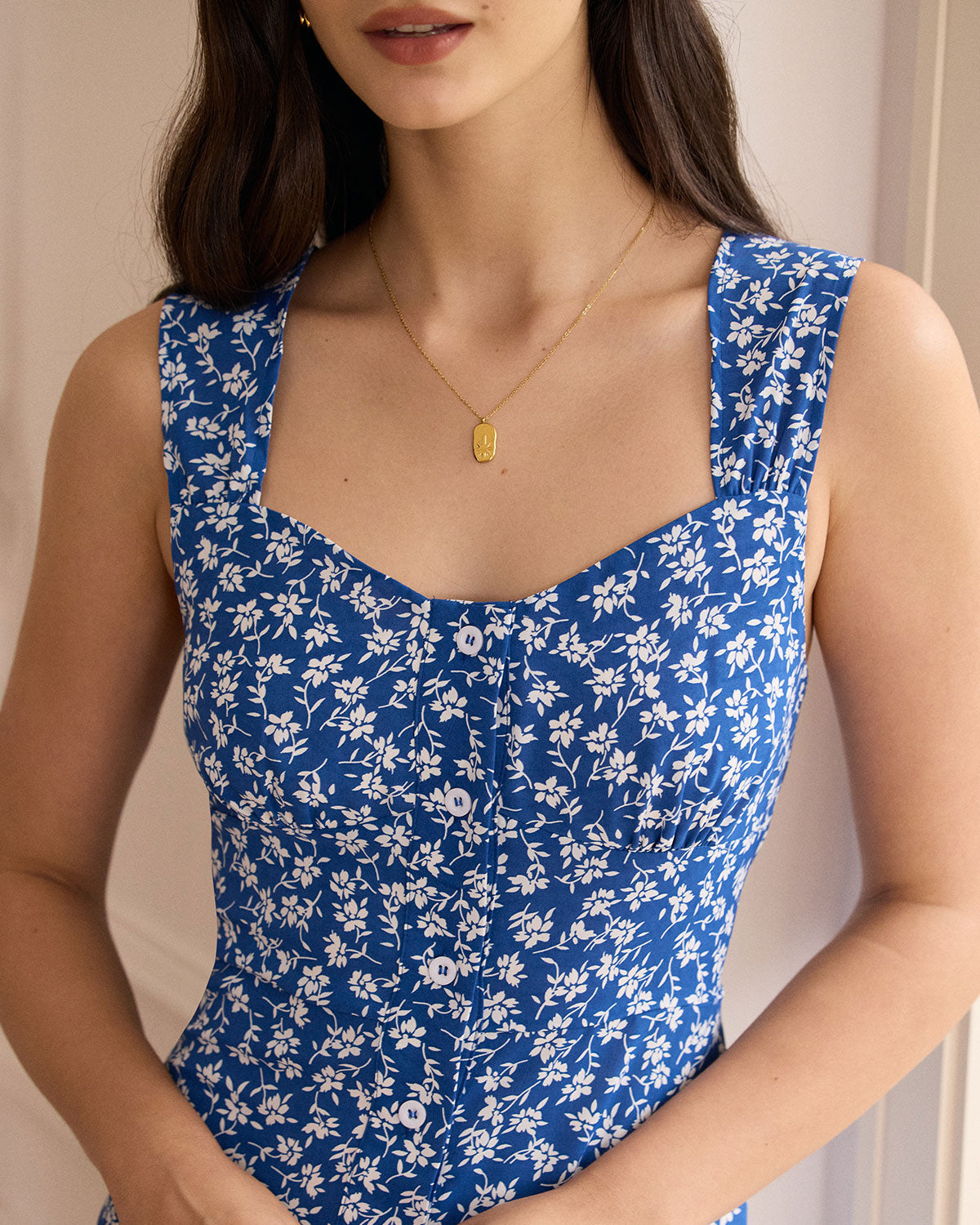 The Single-breasted Floral Midi Dress - Threadford