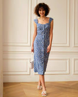 The Single-breasted Floral Midi Dress - Threadford