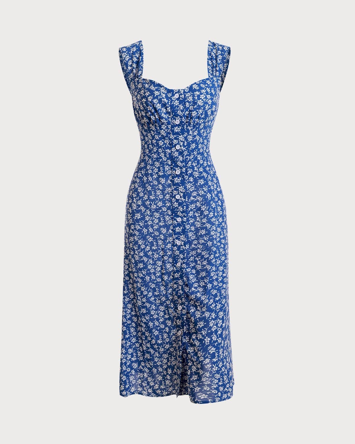 The Single-breasted Floral Midi Dress - Threadford