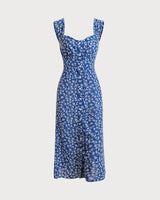 The Single-breasted Floral Midi Dress - Threadford