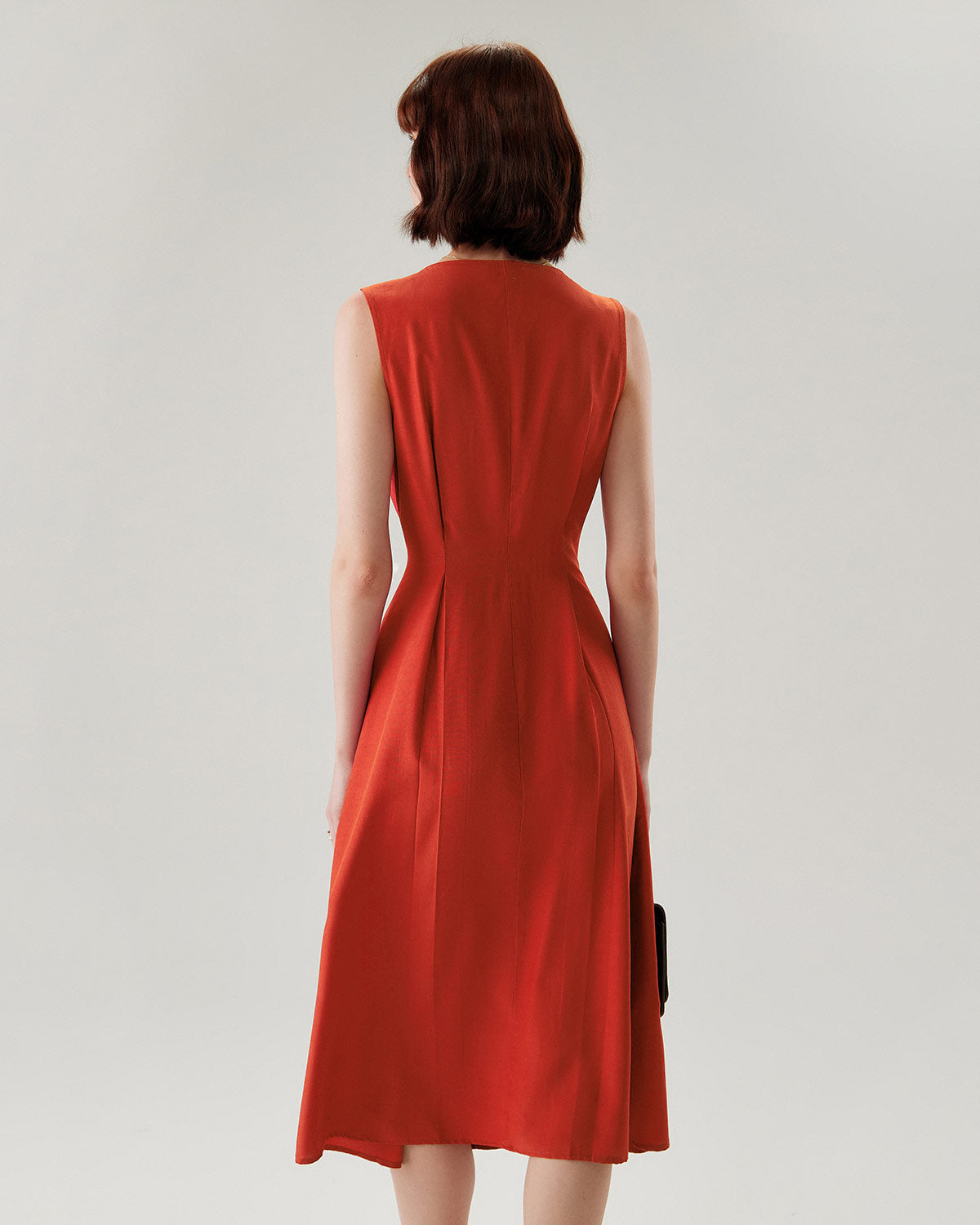 Red V-neck Button Sleeveless Midi Dress - Threadford