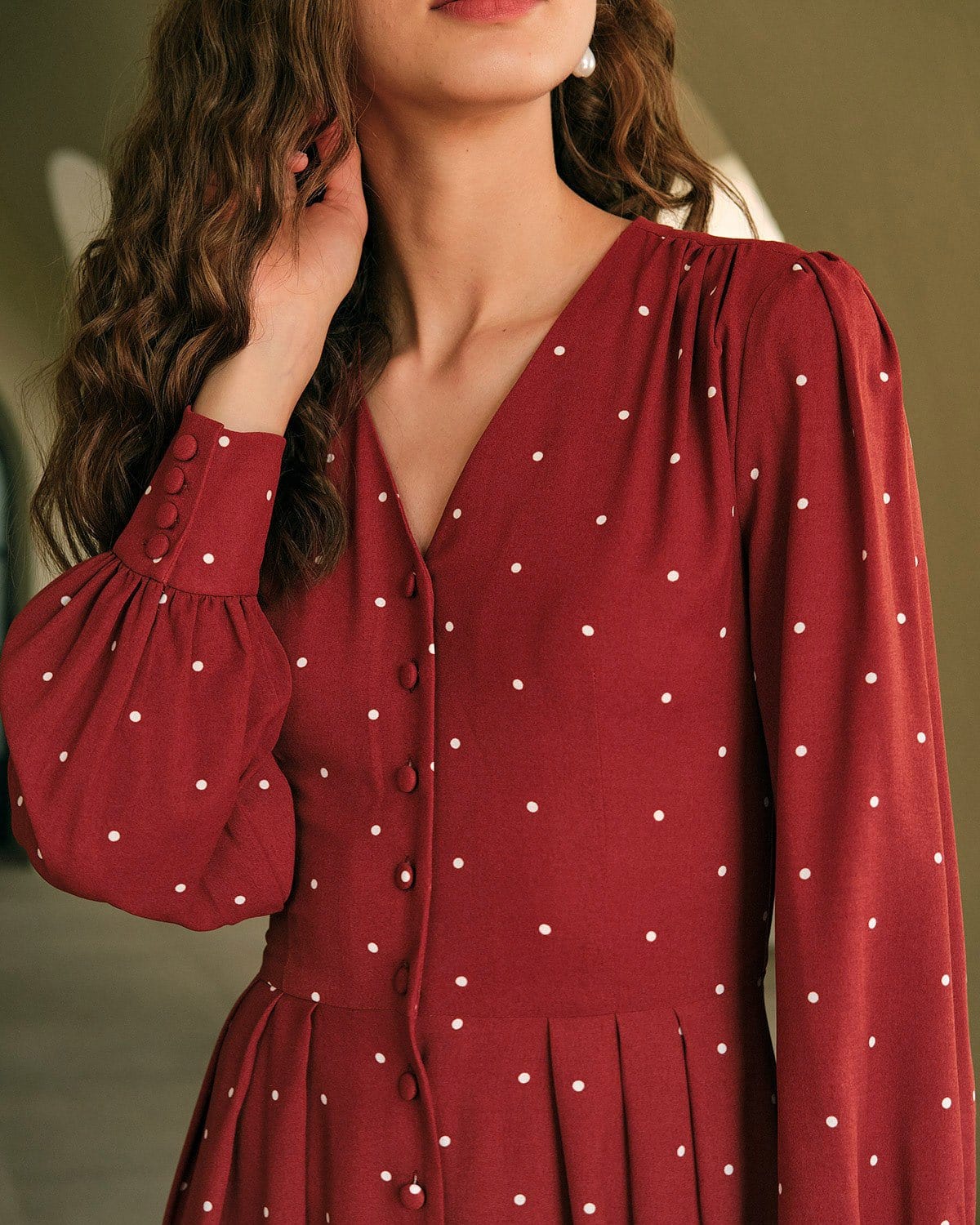 The Polka Dot Pleated Midi Dress - Threadford